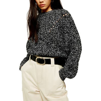 Topshop Chunky Pointelle Sweater, Black