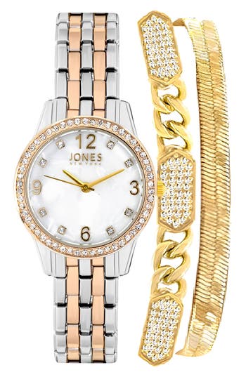 I TOUCH I TOUCH TWO-TONE CRYSTAL BRACELET WATCH & BRACELETS SET, 30MM