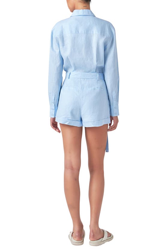 Shop Grey Lab Long Sleeve Linen Romper In Blue