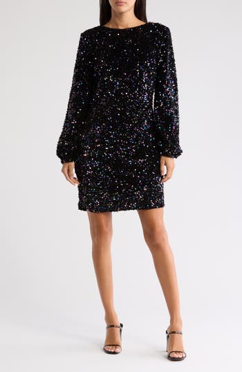 By Design Empire State Ii Sequin Long Sleeve Dress In Black/multi