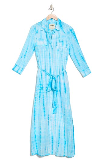 L Agence L'agence Cameron Long Sleeve Linen Maxi Shirtdress In Blue