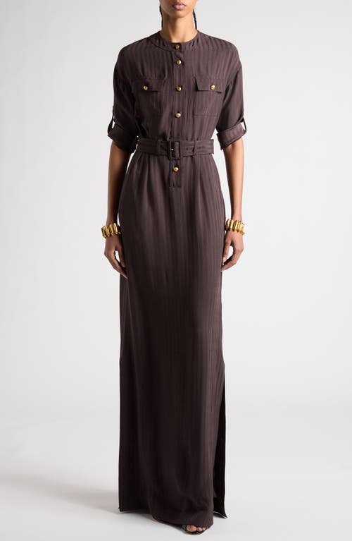 Shop Tom Ford Whitney Chain Stripe Belted Satin Shirtdress In Black