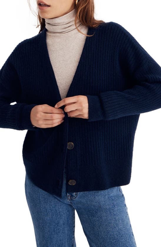 Madewell Cameron Ribbed Crop Cardigan In Deep Indigo