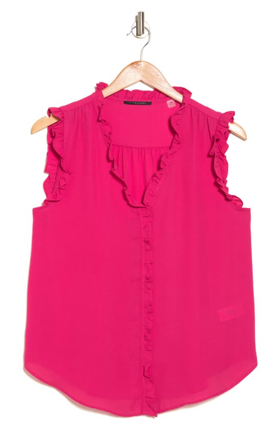 T Tahari Ruffle Sleeveless Top In Rosa