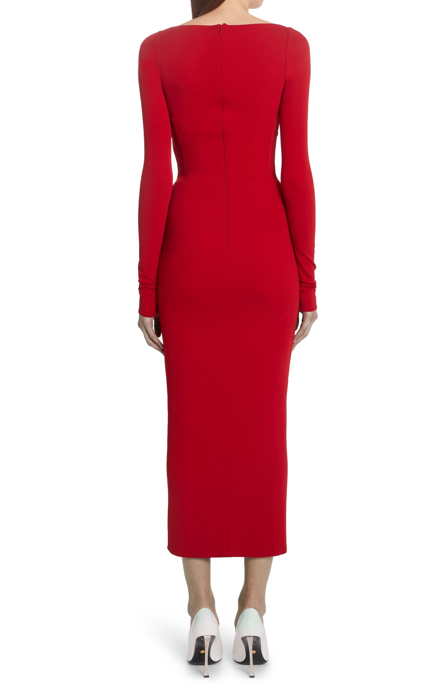Versace Corset Cutout Ruched Long Sleeve Jersey Midi Dress | Nordstrom