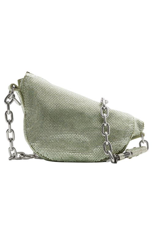 Shop Burberry Small Knight Crystal Embellished Suede Shoulder Bag In Chrisolite