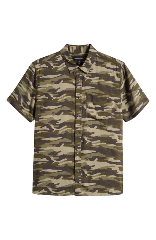 Treasure & Bond Kids' Camo Print Short Sleeve Button-Up Shirt Olive Sarma at