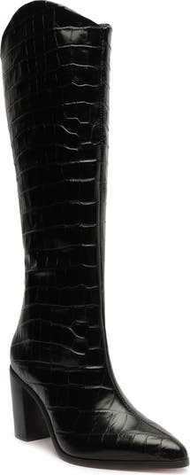 Schutz | Maryana Block Crocodile-Embossed Leather Boot | 5 US | Green