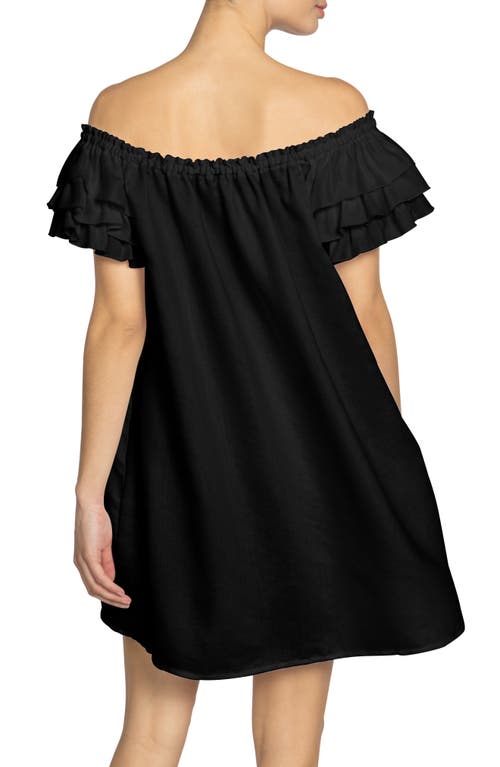 Shop Robin Piccone Summer Ruffle Off The Shoulder Cover-up Dress In Black