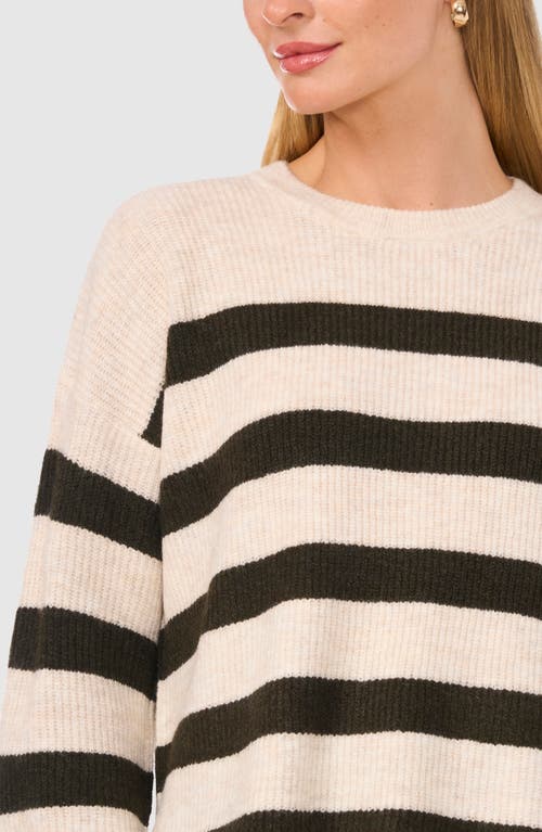 Shop Halogenr Halogen(r) Stripe Crewneck Sweater In Beige/deep Olive