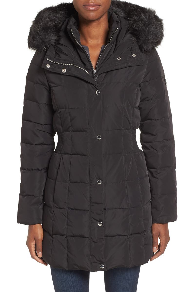 Calvin Klein Hooded Water Resistant Puffer Coat with Faux Fur Trim ...