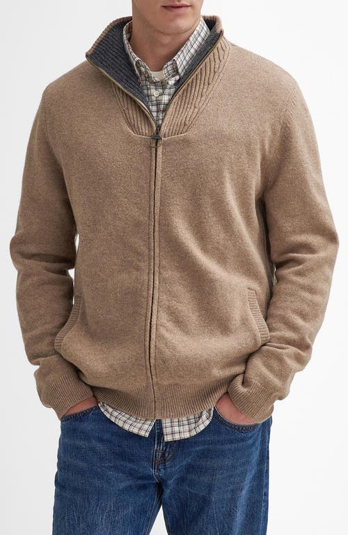 Shop Barbour Wool Zip Cardigan In Stone