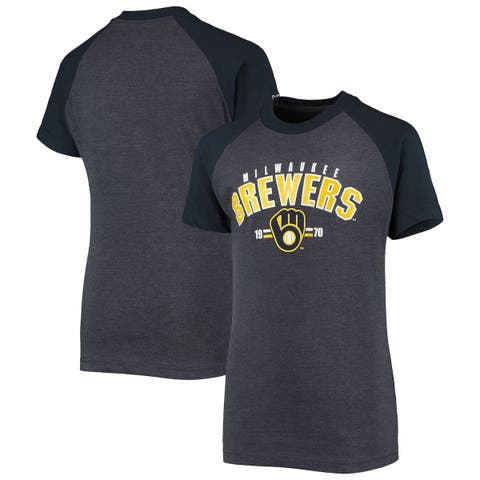 Men's Stitches Heathered Royal Milwaukee Brewers Raglan T-Shirt