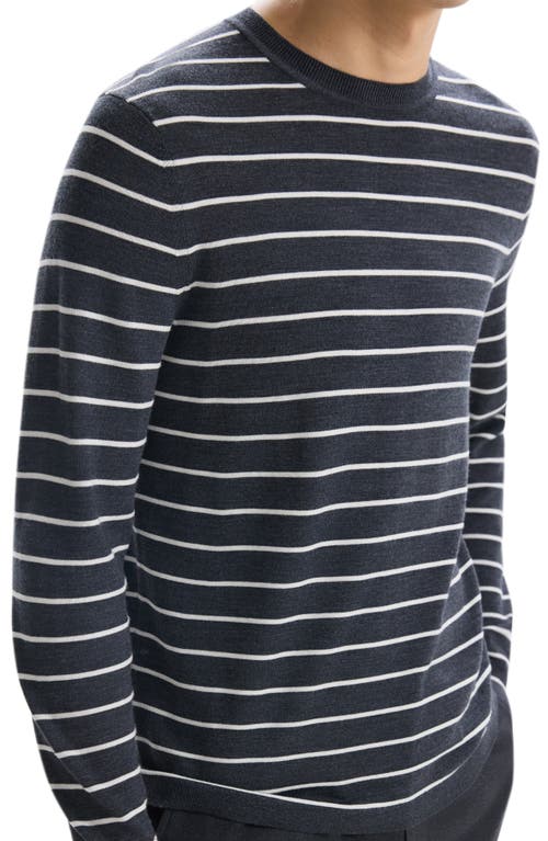 Shop Theory Stripe Long Sleeve Merino Wool T-shirt In Dark Grey Heather/new Ivory