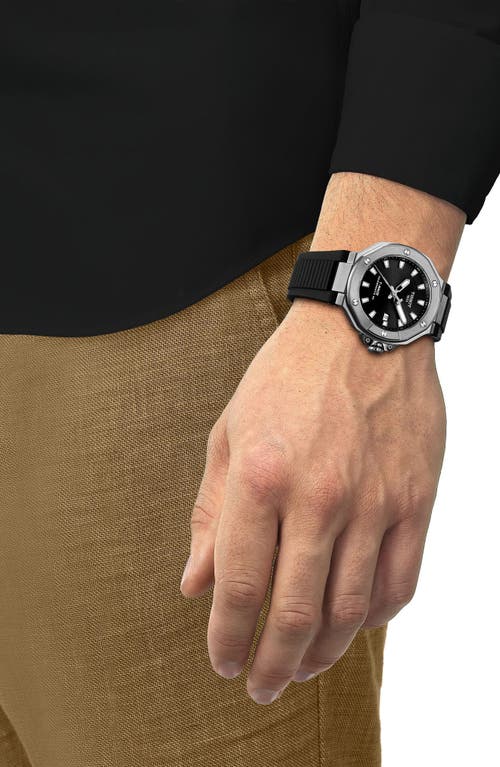Tissot Men's Swiss Automatic T-race Powermatic 80 Black Silicone Strap Watch 41mm In Black