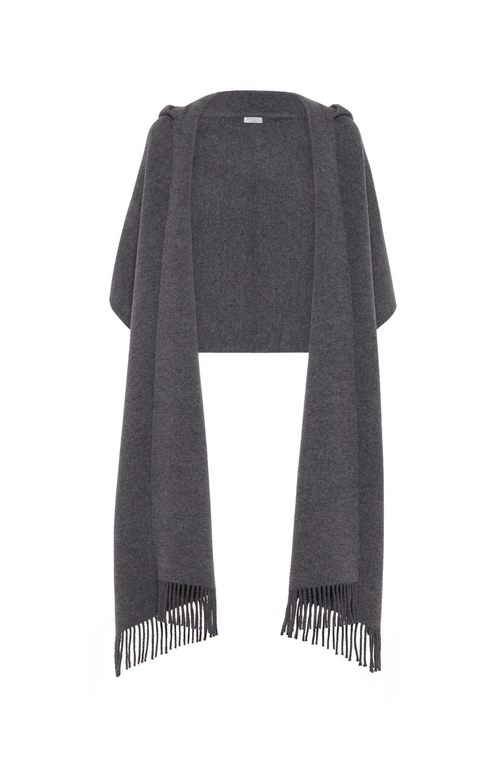 Shop Brunello Cucinelli Hooded Wool And Cashmere Knit Scarf In Lead