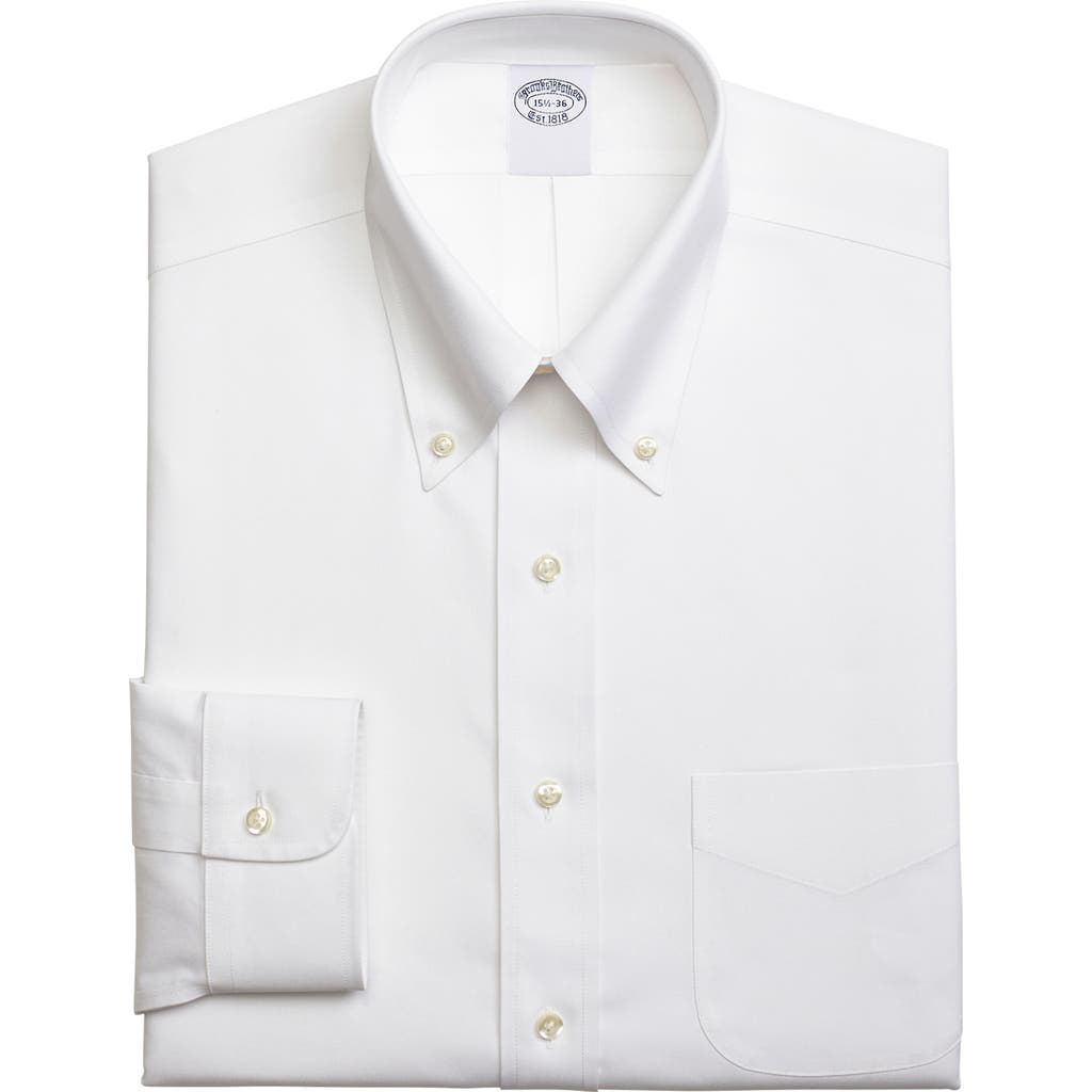 Brooks Brothers Solid Non-iron Regular Fit Dress Shirt In Solid White