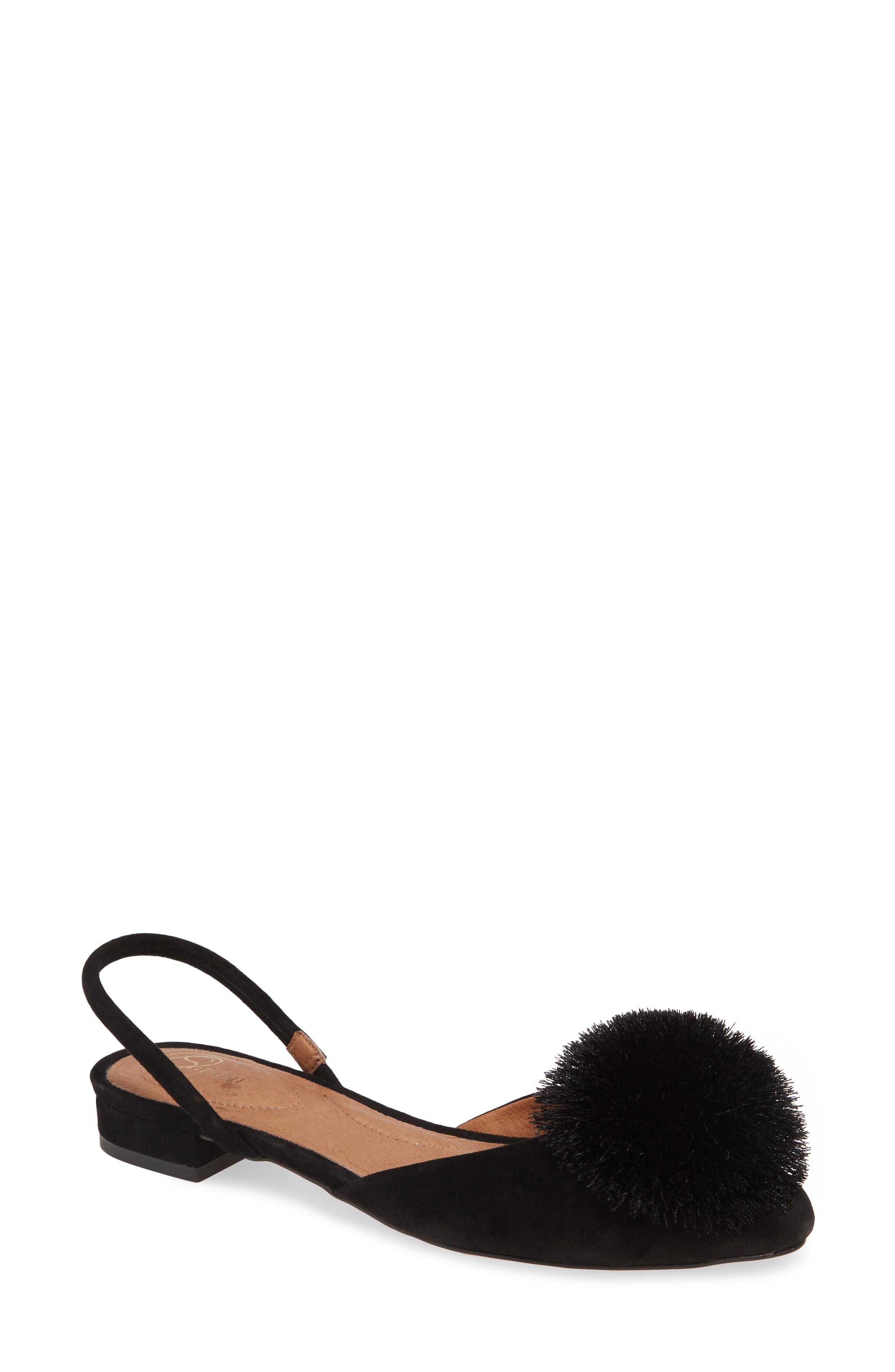 Sudini Arta Pom Slingback Flat, Black