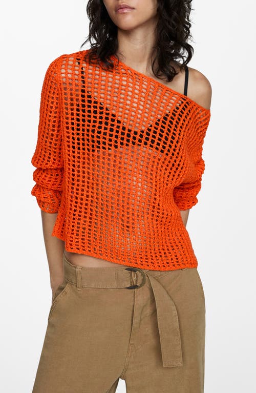 Shop Mango Openwork Sweater In Orange