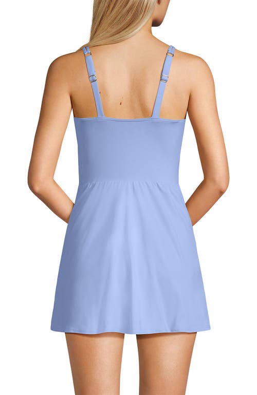 Shop Lands' End V-neck Tulip Wrap Swim Dress One Piece Swimsuit In Soft Cloud Blue