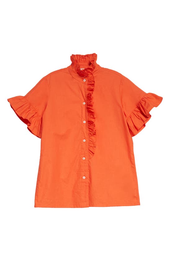 Mille Vanessa Ruffle Detail Cotton Blouse In Poppy