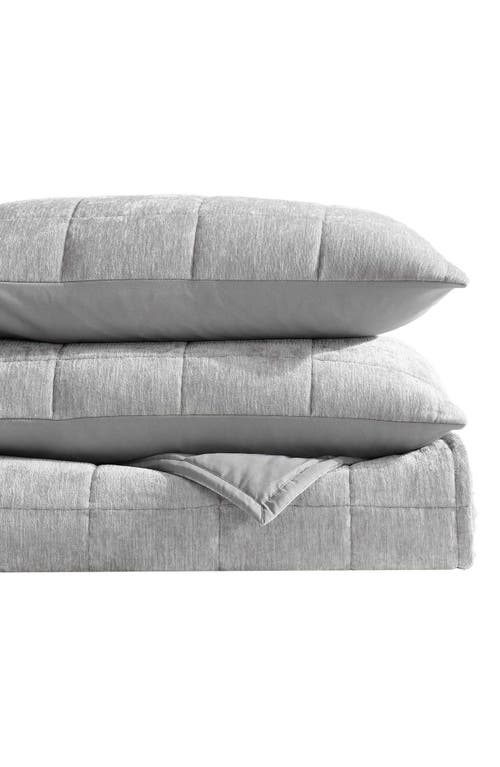 Vera Wang Solid Box Stitched Chenille Quilt & Shams Set In Grey