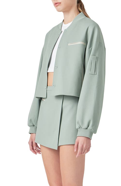Grey Lab Crop Bomber Jacket In Sage