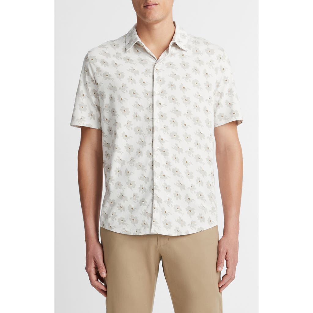 Vince Abstract Daisies Short Sleeve Button-up Shirt In Alabaster/soft Clay
