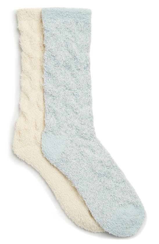 Nordstrom Rack Butter Cable Knit Crew Socks In Teal Turquoise- Ivory