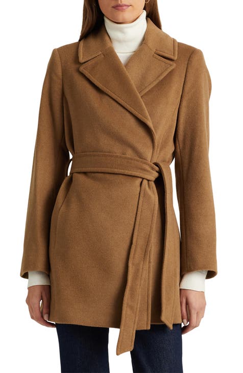 Lauren by Ralph Lauren Houndstooth Single Breasted Insulated Coat in Brown