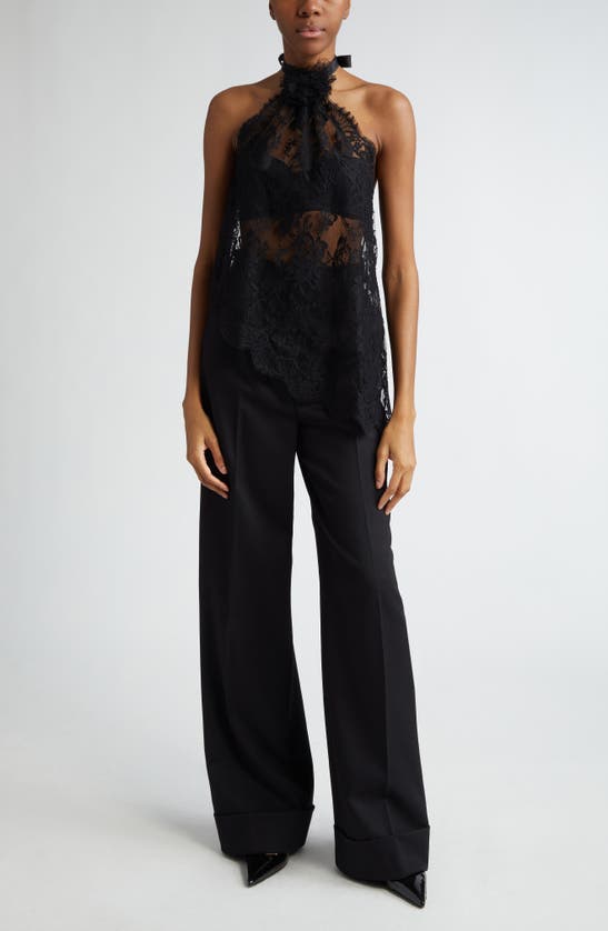 Dolce & Gabbana Asymmetrical Lace Top With Flower Detail In N0000 Nero