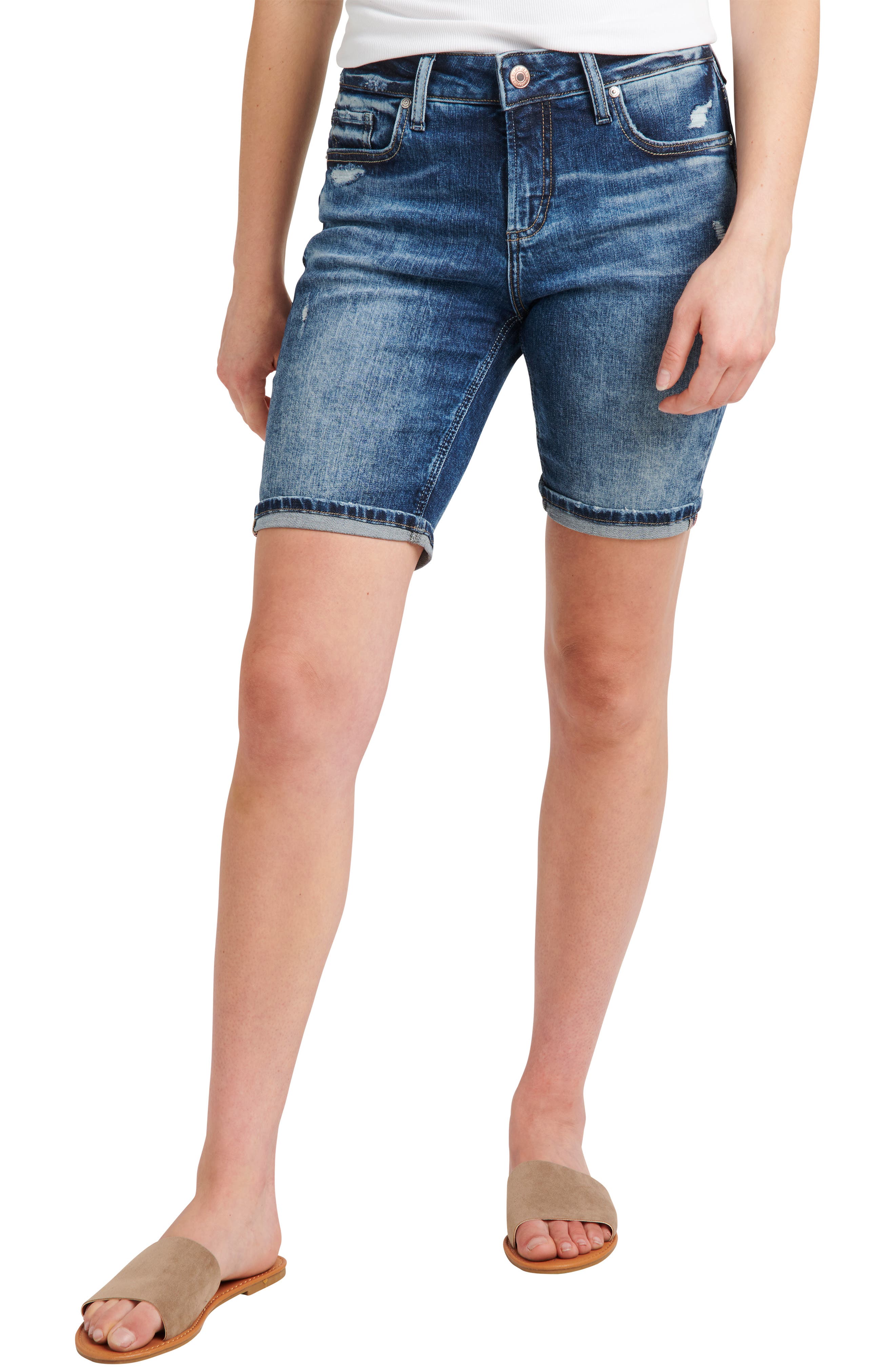 elyse silver jean shorts