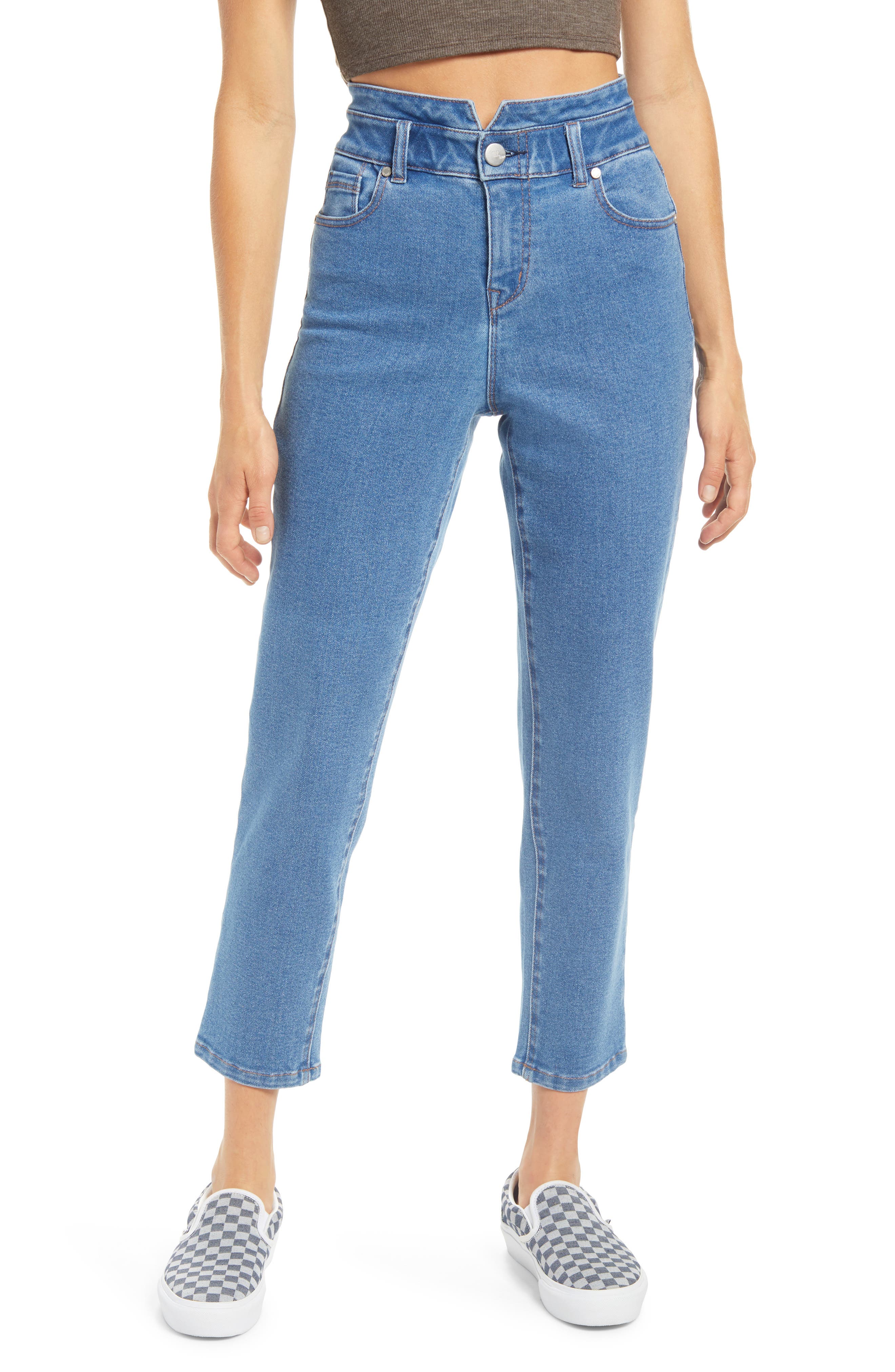 slim leg jeans with elastic waist