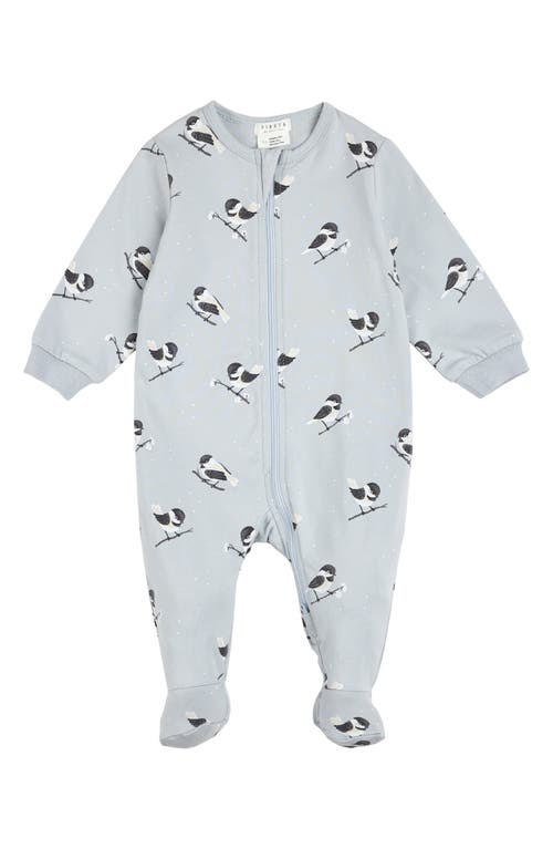 FIRSTS by Petit Lem Chickadee Print Cotton Footed One-Piece Pajamas in Light Blue 