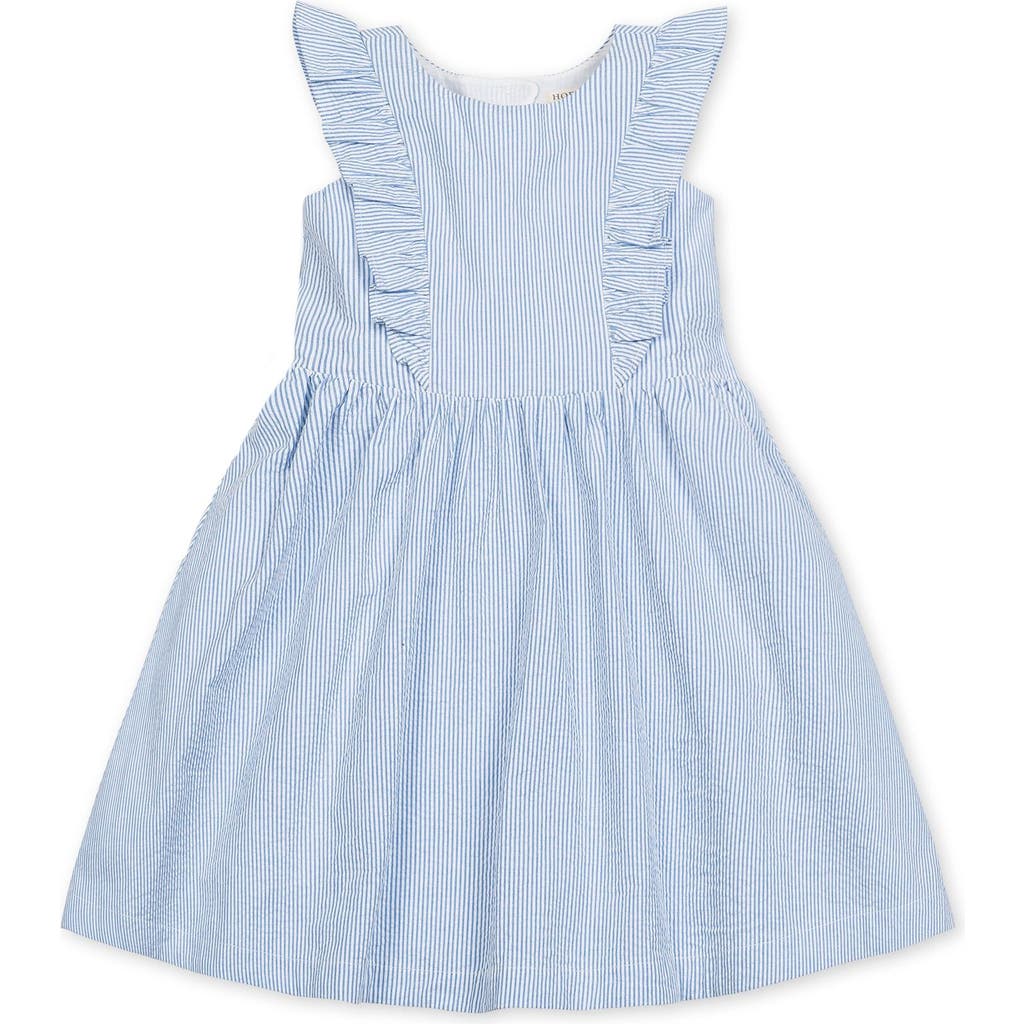 Hope & Henry Girls' Seersucker Flutter Sleeve Open Back Dress, Kids In Blue