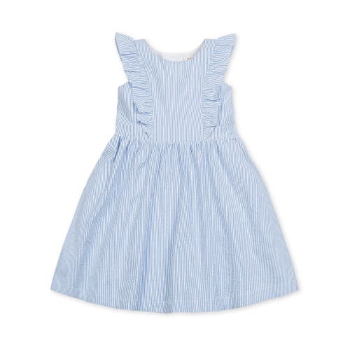 Hope & Henry Girls' Seersucker Flutter Sleeve Open Back Dress, Infant In Blue Seersucker