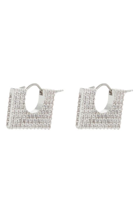 Pavé Square Huggie Hoop Earrings