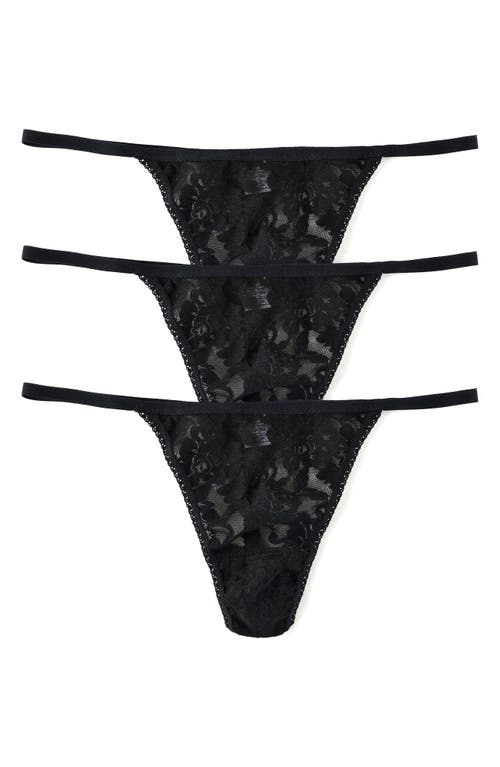 Hanky Panky High Cut 3-Pack Lace G-String Thongs in Black at Nordstrom