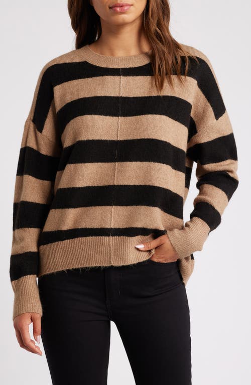 Shop Zoe And Claire Stripe Crewneck Sweater In Mocha