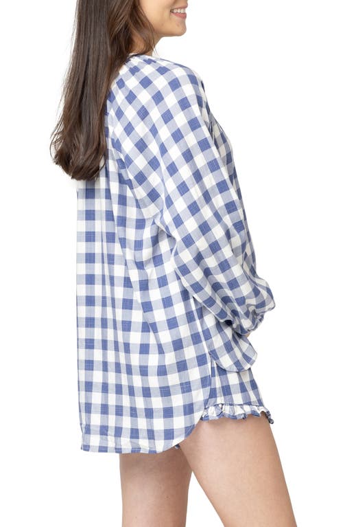 Shop Nom Maternity Provence Print Maternity Shirt In Navy/white Plaid