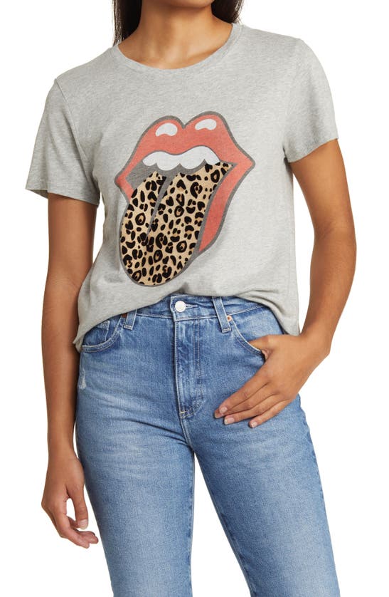 Shop Lucky Brand Rolling Stone Leopard Cotton Graphic T-shirt In Light Heather Gray