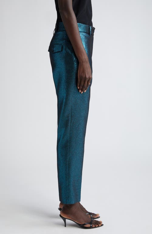 St John Metallic Straight-leg Crop Pants In Dark Teal/black Multi
