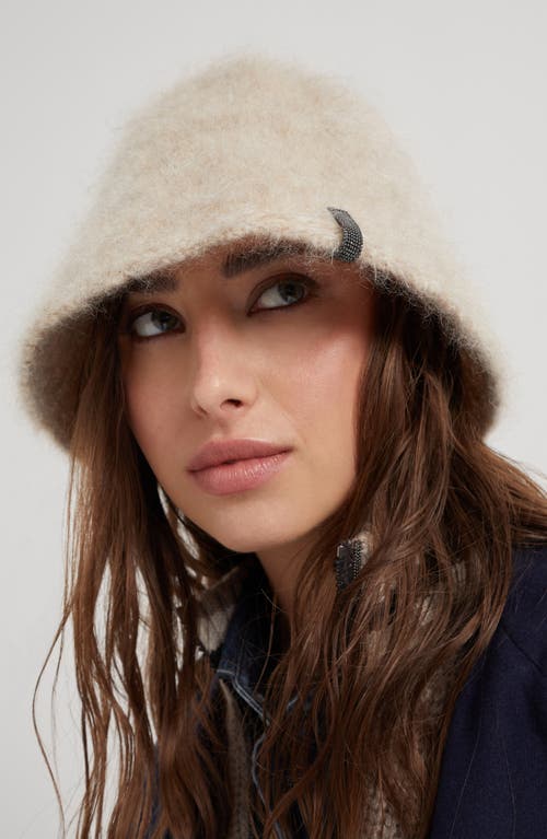 Shop Brunello Cucinelli Mohair And Wool Knit Bucket Hat With Monili In Beige