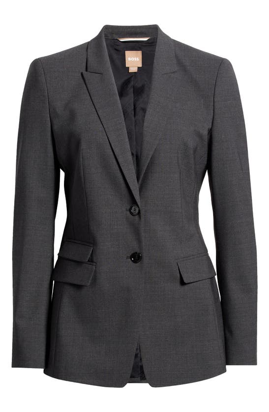 Shop Hugo Boss Boss Juicylara Virgin Wool Blazer In Charcoal