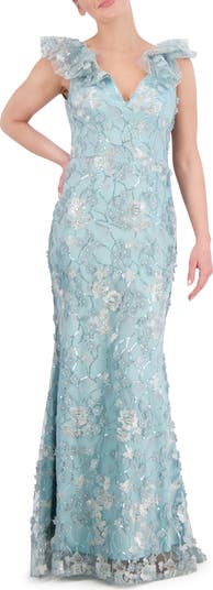 Embellished Floral Appliqu Mermaid Gown