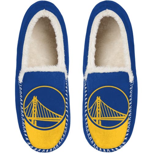 Men's FOCO Golden State Warriors Colorblock Moccasin Slippers in Blue