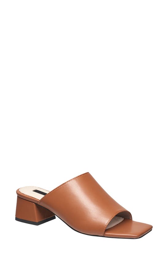 French Connection Dinner Block Heel Slide Sandal In Cognac