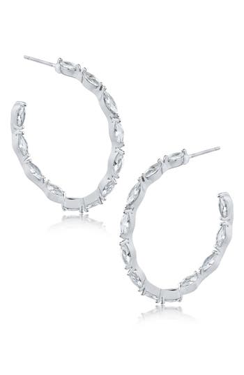 Shop Cz By Kenneth Jay Lane Marquise Cz Hoop Earrings In Clear/silver