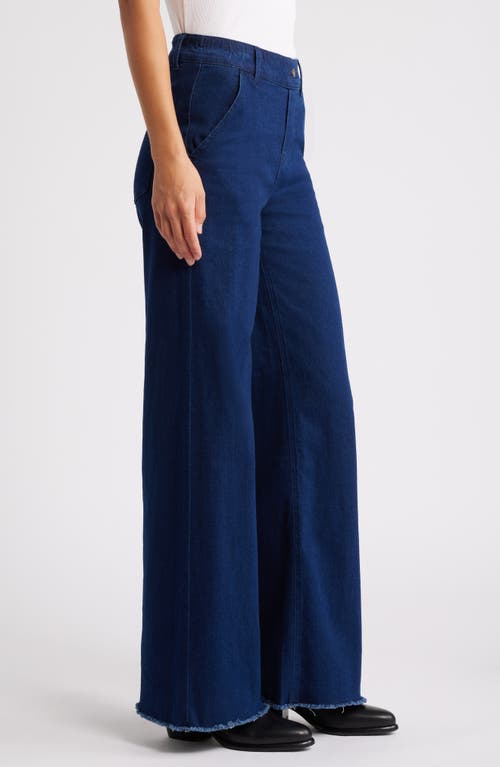 Hue Raw Hem Wide Leg Pull-on Denim Pants In Midnight Rinse Wash