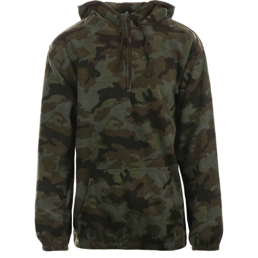 Burnside Polar Fleece Quarter Zip Hoodie In Green Camo
